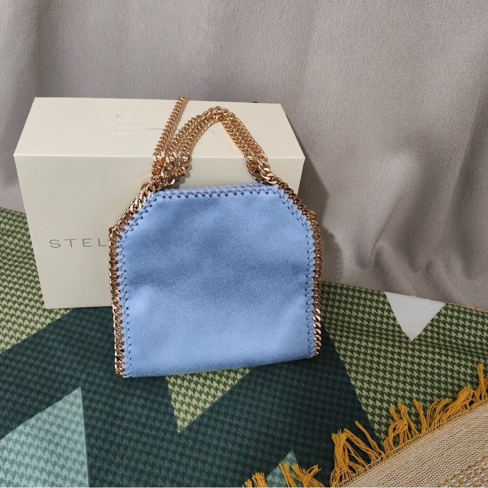 Stella McCartney Powder Blue Faux Suede Shoulder Bag with Gold Chain